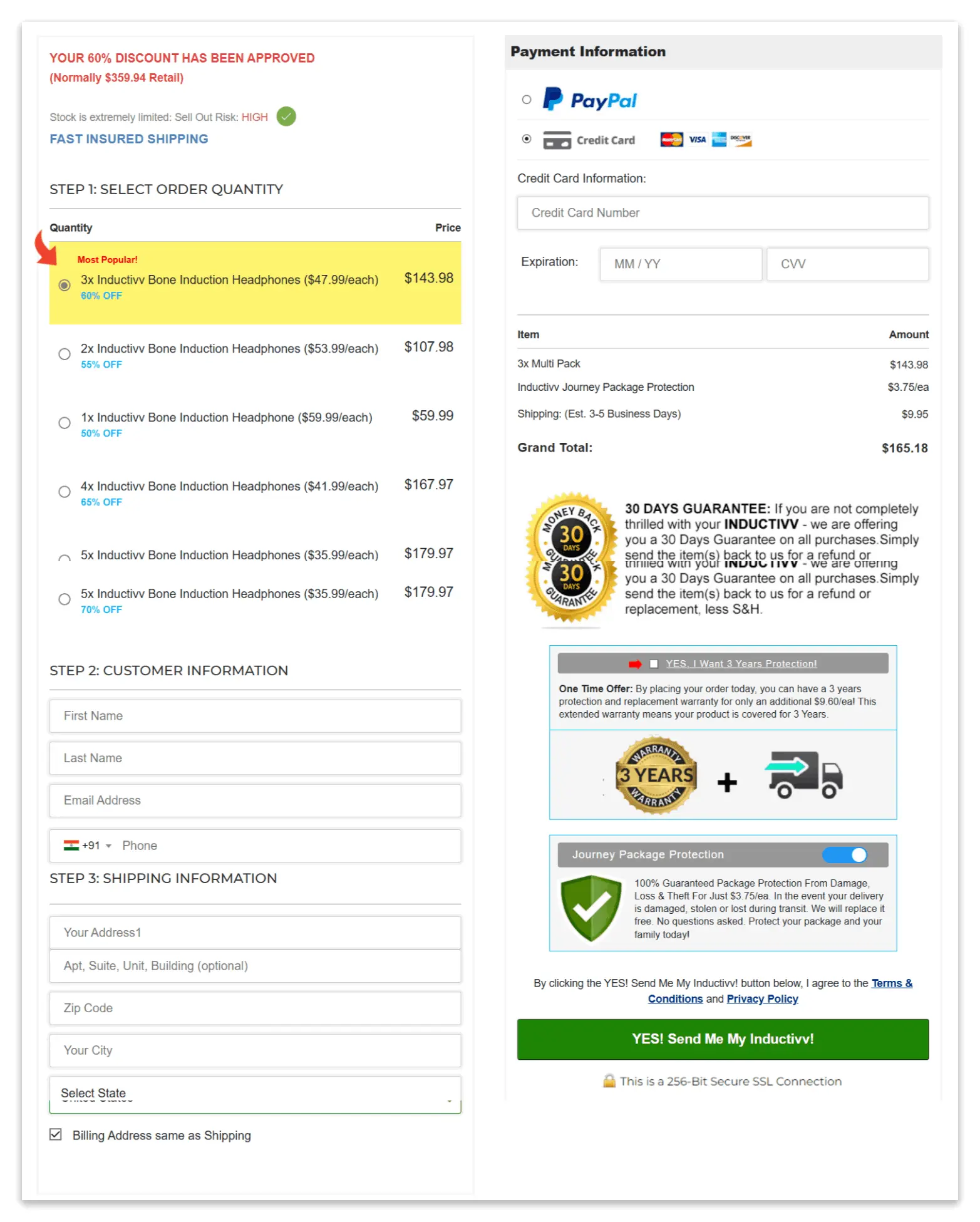 Inductivv secure checkout page